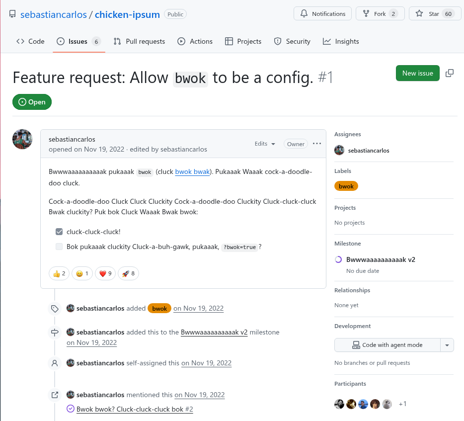 Chicken web app GitHub issue